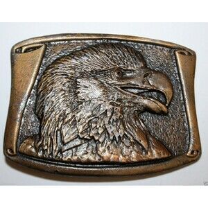 Eagle Belt Buckle Vintage 1970s Heavy BrassTone Biker Motorcycle Great Patina
